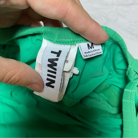 TWIIN by Princess Polly Bikini Top Green Curled Hem Ribbed Tank Medium Tankini - Picture 7 of 10